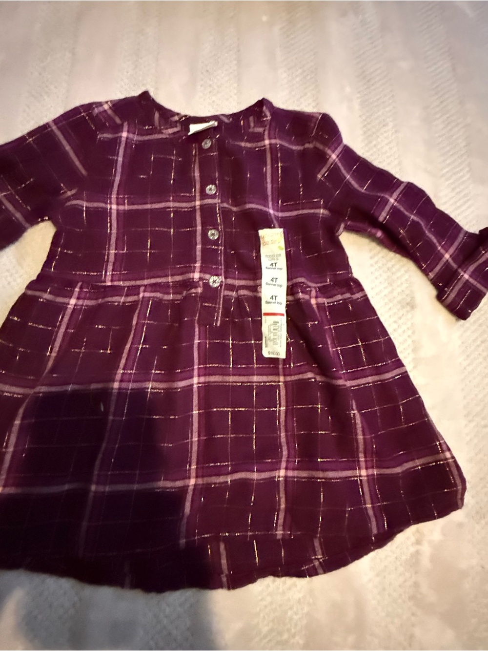 jumping beans Purple Plaid Dress with Metallic Thread